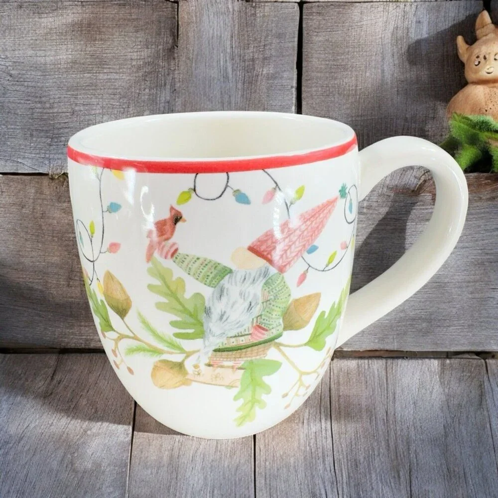 Pottery‎ Barn FOREST GNOME MUG Holiday Christmas 22oz Coffee Mug Ceramic Set 2